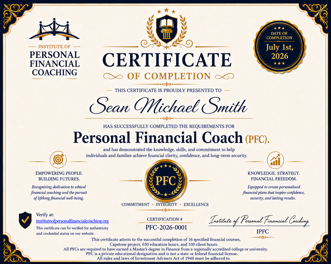 PFC Certificate Preview